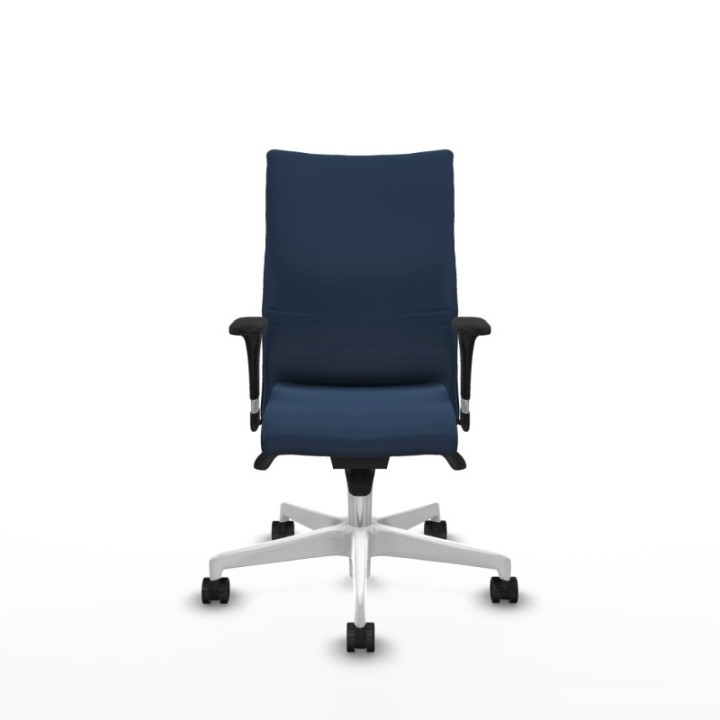 Albacete confidente XL sincro similpiel azul marino brazos 1D cromados base blanca ruedas 65 mm nailon