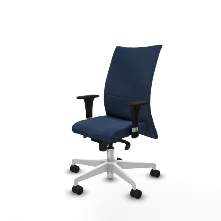 Albacete confidente XL sincro similpiel azul marino brazos 1D cromados base blanca ruedas 65 mm nailon