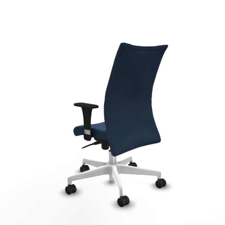 Albacete confidente XL sincro similpiel azul marino brazos 1D cromados base blanca ruedas 65 mm nailon