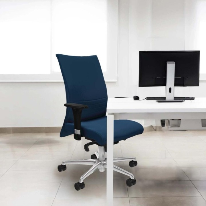 Albacete confidente XL sincro similpiel azul marino brazos 1D cromados base aluminio ruedas 65 mm nailon