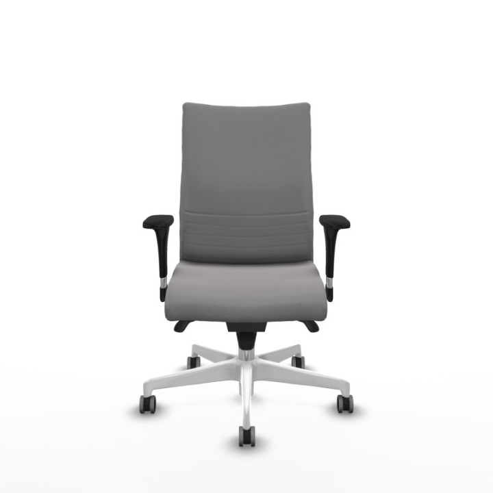 Albacete confidente XL sincro similpiel gris brazos 1D cromados base blanca ruedas 65mm engomadas