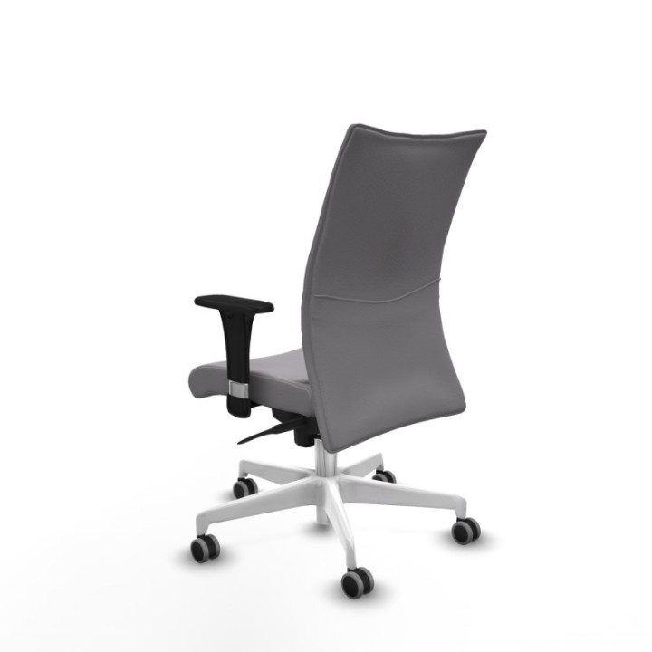 Albacete confidente XL sincro similpiel gris brazos 1D cromados base blanca ruedas 65mm engomadas