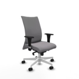 Albacete confidente XL sincro similpiel gris brazos 1D cromados base blanca ruedas 65 mm nailon