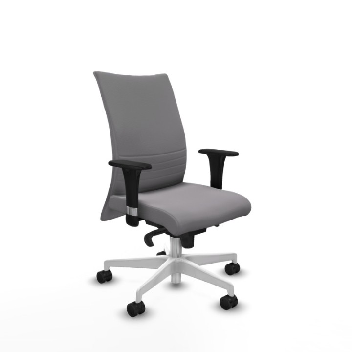 Albacete confidente XL sincro similpiel gris brazos 1D cromados base blanca ruedas 65 mm nailon