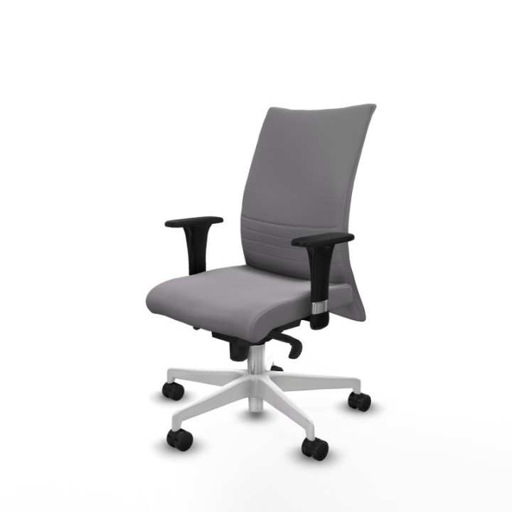 Albacete confidente XL sincro similpiel gris brazos 1D cromados base blanca ruedas 65 mm nailon