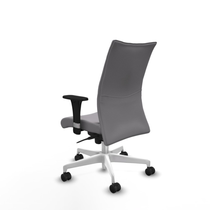 Albacete confidente XL sincro similpiel gris brazos 1D cromados base blanca ruedas 65 mm nailon