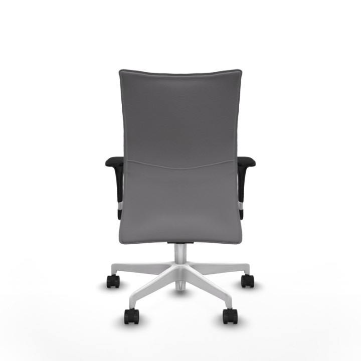 Albacete confidente XL sincro similpiel gris brazos 1D cromados base blanca ruedas 65 mm nailon