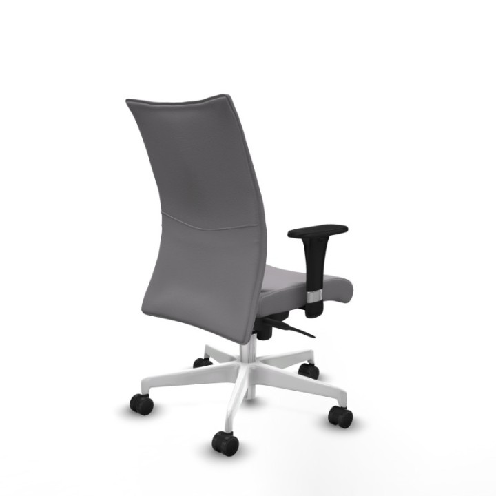 Albacete confidente XL sincro similpiel gris brazos 1D cromados base blanca ruedas 65 mm nailon