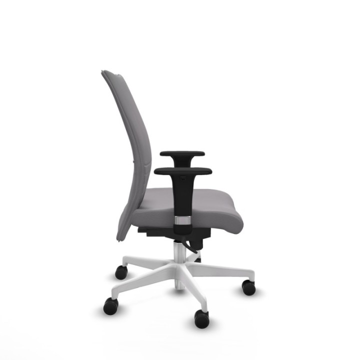 Albacete confidente XL sincro similpiel gris brazos 1D cromados base blanca ruedas 65 mm nailon