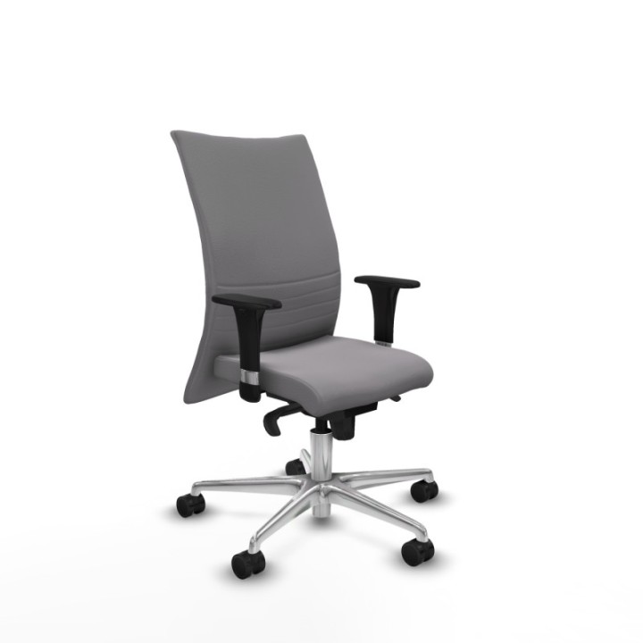 Albacete confidente XL sincro similpiel gris brazos 1D cromados base aluminio ruedas 65 mm nailon