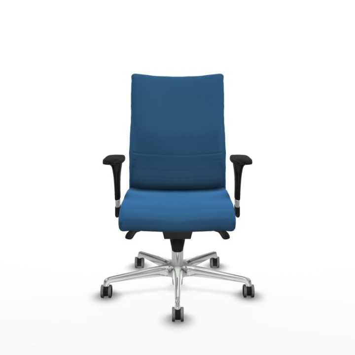 Albacete confidente XL sincro similpiel azul claro brazos 1D cromados base aluminio ruedas 65mm engomadas