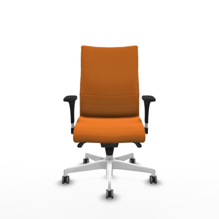 Albacete confidente XL sincro similpiel naranja brazos 1D cromados base blanca ruedas 65mm engomadas