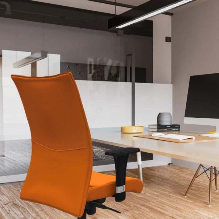 Albacete confidente XL sincro similpiel naranja brazos 1D cromados base nailon ruedas 65 mm nailon