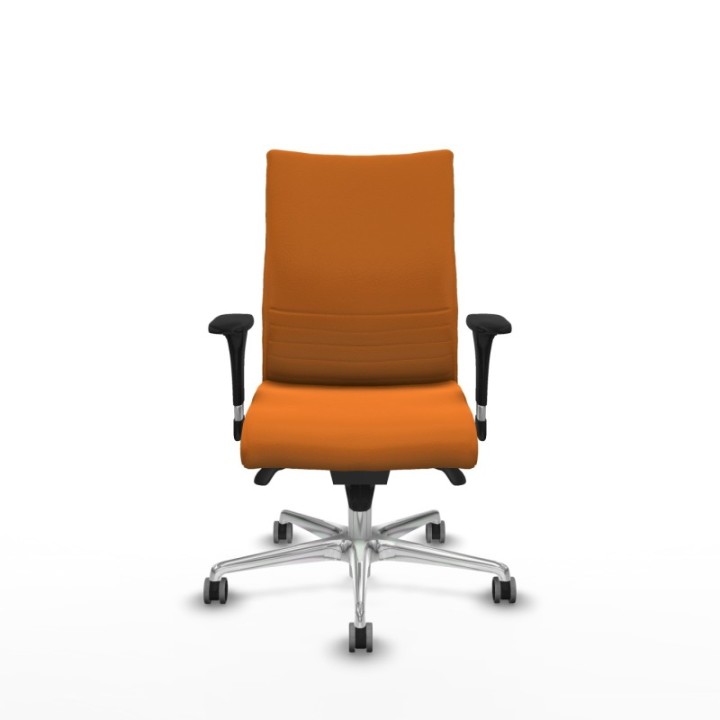 Albacete confidente XL sincro similpiel naranja brazos 1D cromados base aluminio ruedas 65mm engomadas