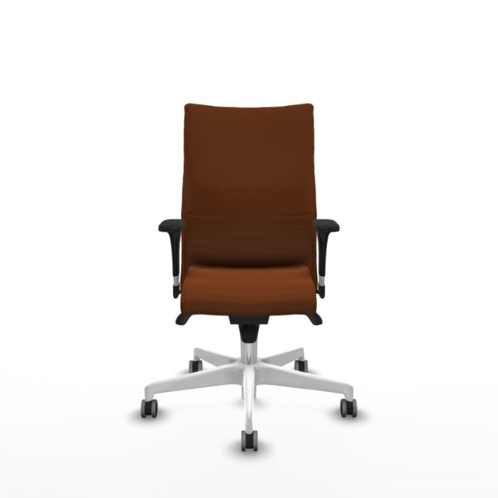 Albacete confidente XL sincro similpiel marrón brazos 1D cromados base blanca ruedas 65mm engomadas