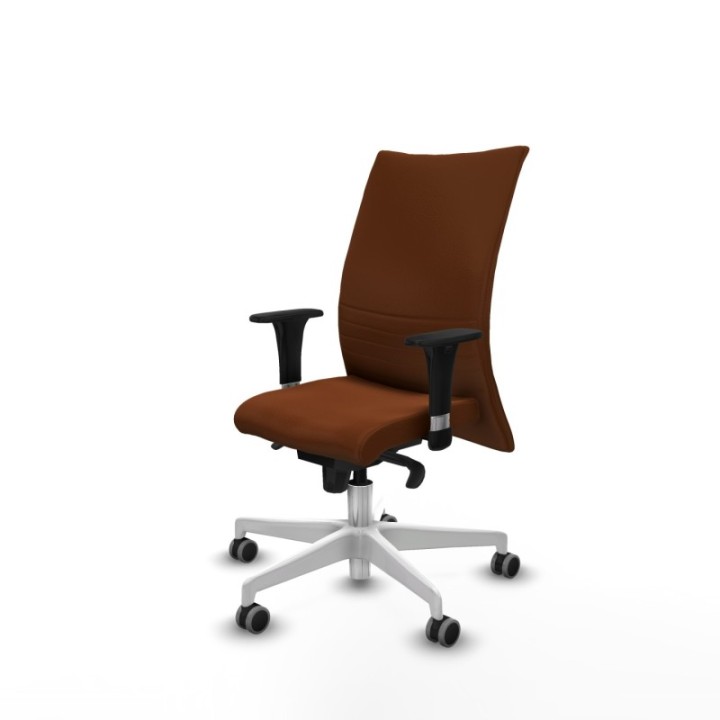 Albacete confidente XL sincro similpiel marrón brazos 1D cromados base blanca ruedas 65mm engomadas