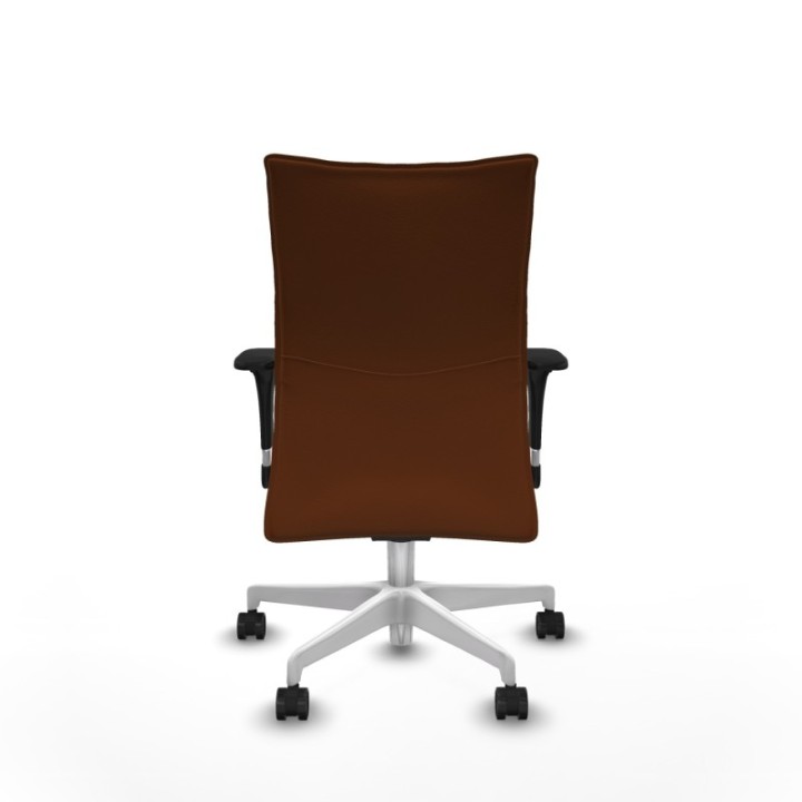 Albacete confidente XL sincro similpiel marrón brazos 1D cromados base blanca ruedas 65 mm nailon