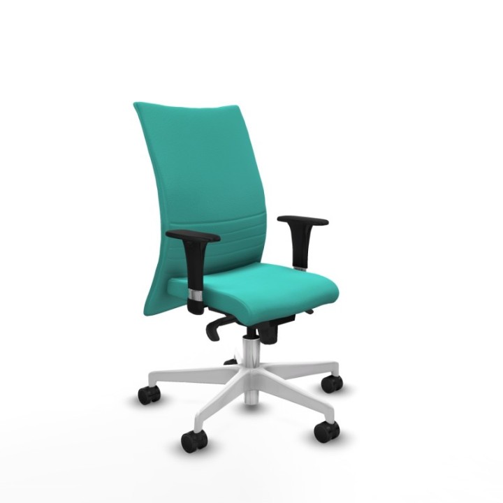 Albacete confidente XL sincro similpiel turquesa brazos 1D cromados base blanca ruedas 65 mm nailon