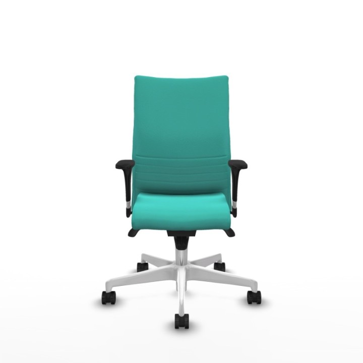 Albacete confidente XL sincro similpiel turquesa brazos 1D cromados base blanca ruedas 65 mm nailon