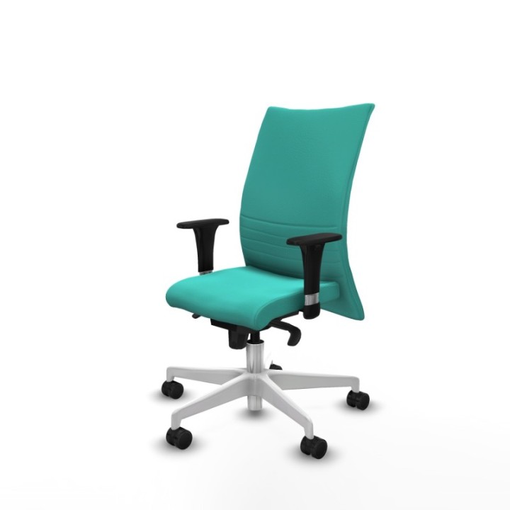 Albacete confidente XL sincro similpiel turquesa brazos 1D cromados base blanca ruedas 65 mm nailon