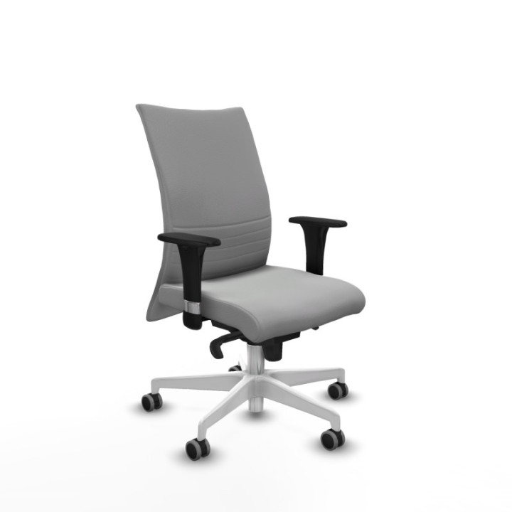 Albacete confidente XL sincro similpiel gris claro brazos 1D cromados base blanca ruedas 65mm engomadas