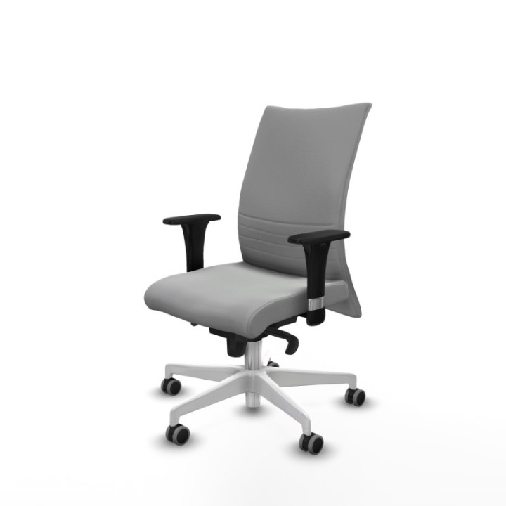 Albacete confidente XL sincro similpiel gris claro brazos 1D cromados base blanca ruedas 65mm engomadas