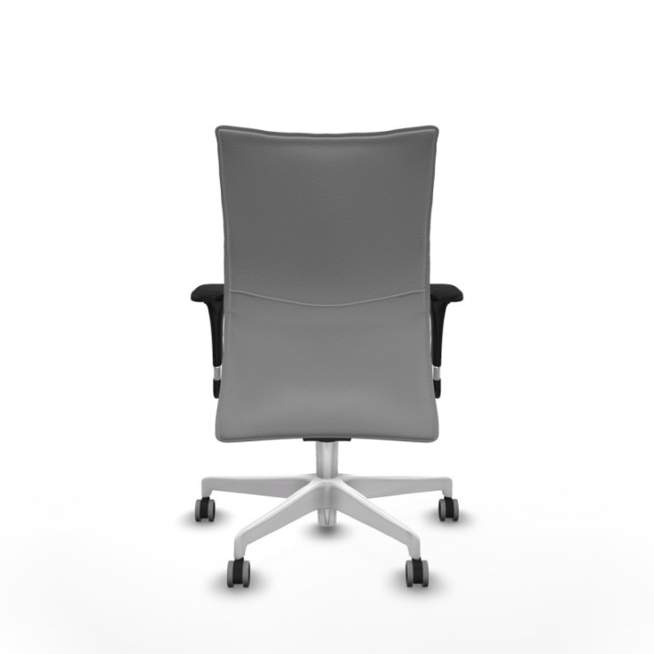 Albacete confidente XL sincro similpiel gris claro brazos 1D cromados base blanca ruedas 65mm engomadas