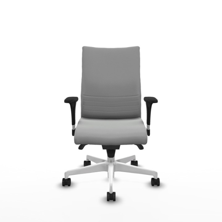 Albacete confidente XL sincro similpiel gris claro brazos 1D cromados base blanca ruedas 65 mm nailon