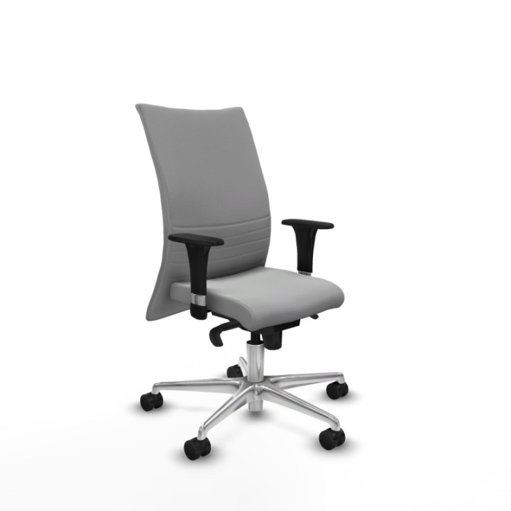 Albacete confidente XL sincro similpiel gris claro brazos 1D cromados base aluminio ruedas 65 mm nailon