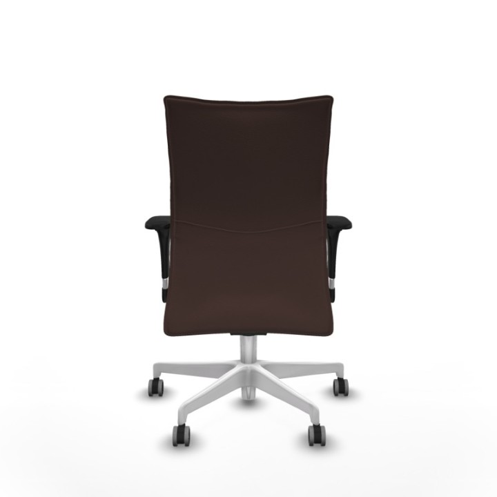 Albacete confidente XL sincro similpiel marrón oscuro brazos 1D cromados base blanca ruedas 65mm engomadas