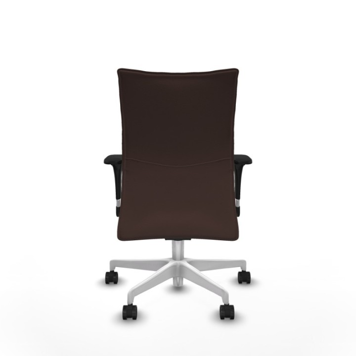 Albacete confidente XL sincro similpiel marrón oscuro brazos 1D cromados base blanca ruedas 65 mm nailon