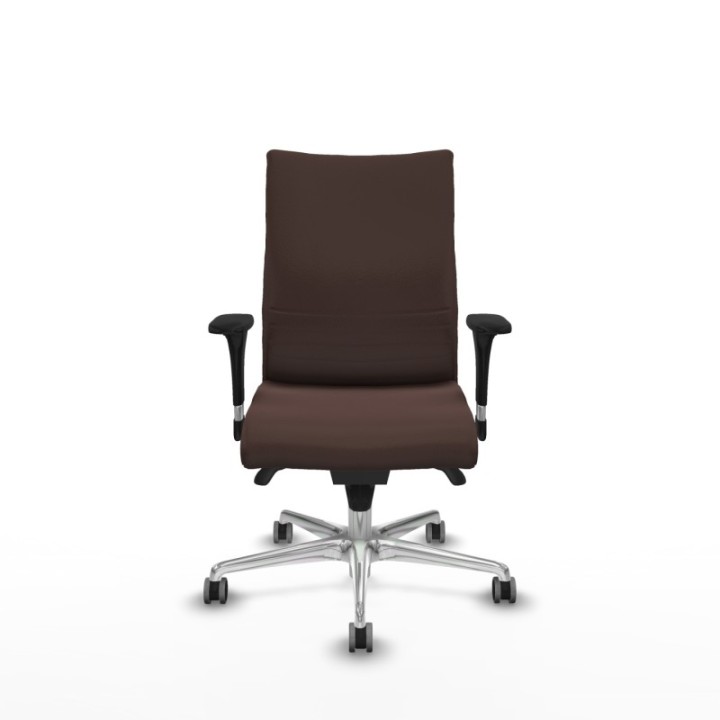 Albacete confidente XL sincro similpiel marrón oscuro brazos 1D cromados base aluminio ruedas 65mm engomadas