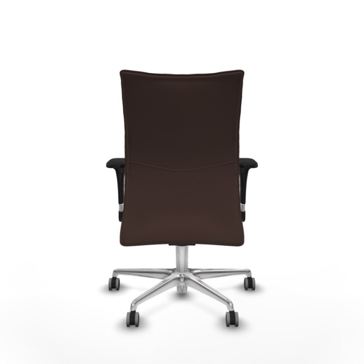 Albacete confidente XL sincro similpiel marrón oscuro brazos 1D cromados base aluminio ruedas 65mm engomadas