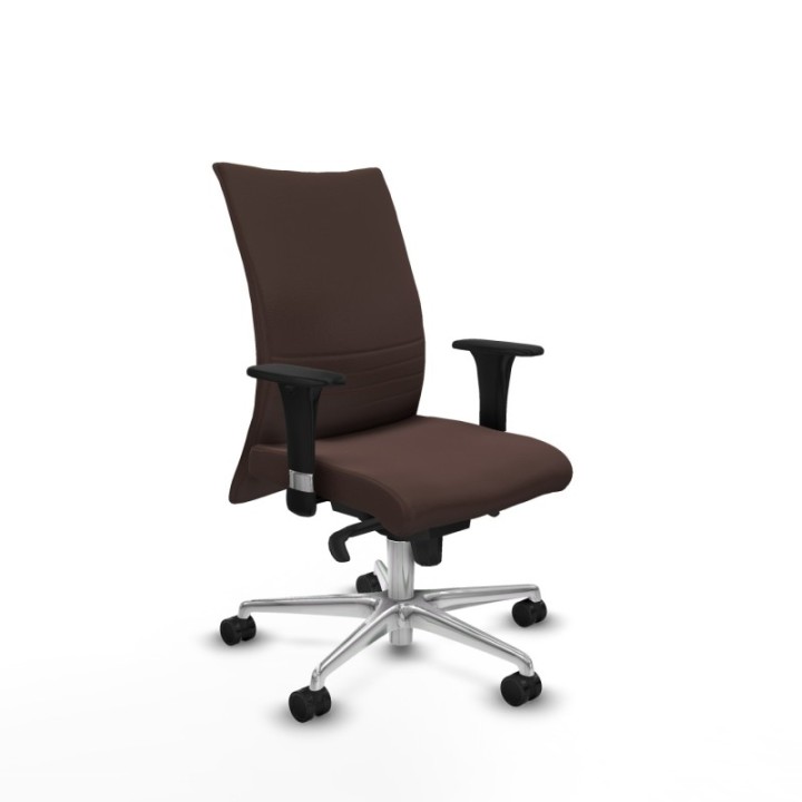 Albacete confidente XL sincro similpiel marrón oscuro brazos 1D cromados base aluminio ruedas 65 mm nailon