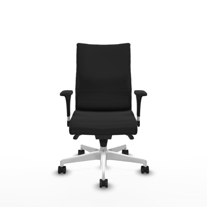 Albacete confidente XL sincro similpiel negro brazos 1D cromados base blanca ruedas 65 mm nailon