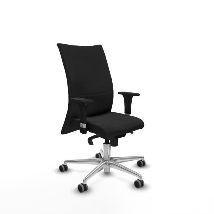 Albacete confidente XL sincro similpiel negro brazos 1D cromados base aluminio ruedas 65mm engomadas