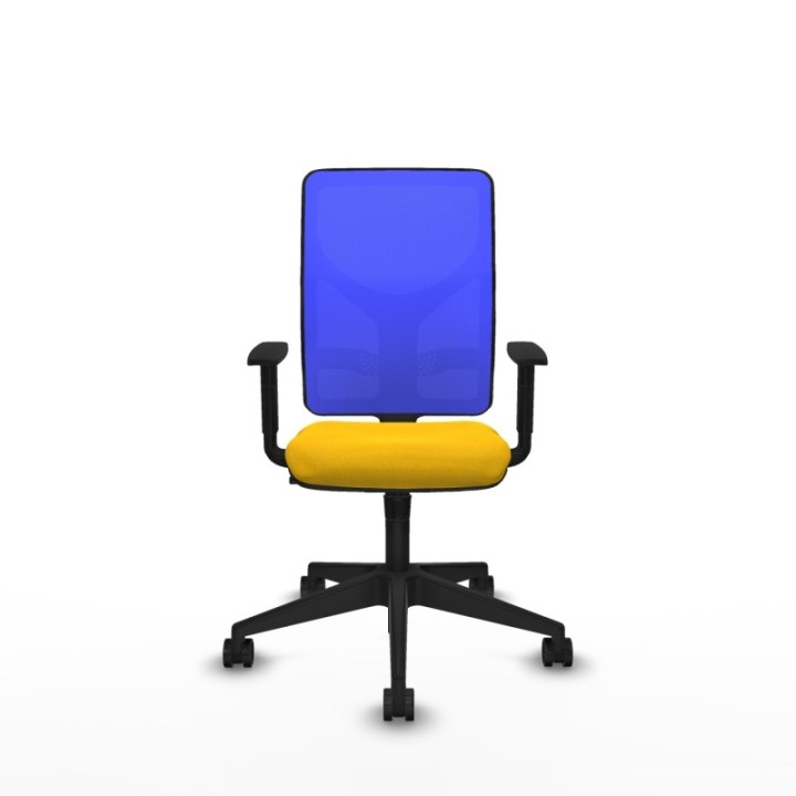 Motilla sincro malla azul bali amarillo brazos 1D base piramidal  ruedas 65mm nailon