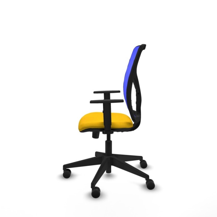 Motilla sincro malla azul bali amarillo brazos 1D base piramidal  ruedas 65mm nailon