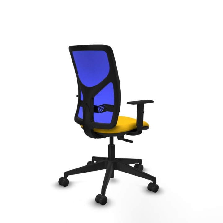 Motilla sincro malla azul bali amarillo brazos 1D base piramidal  ruedas 65mm nailon