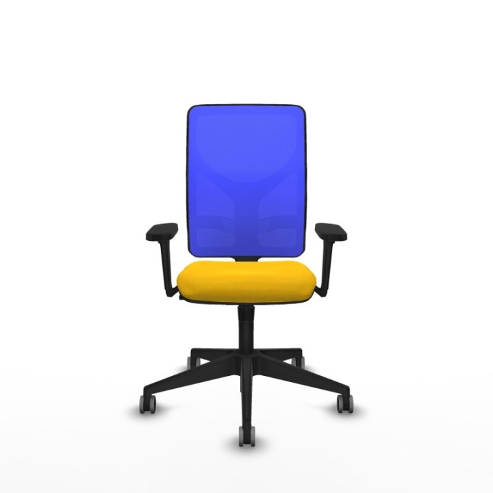 Motilla sincro malla azul bali amarillo brazos 3D base piramidal  ruedas 65mm engomadas