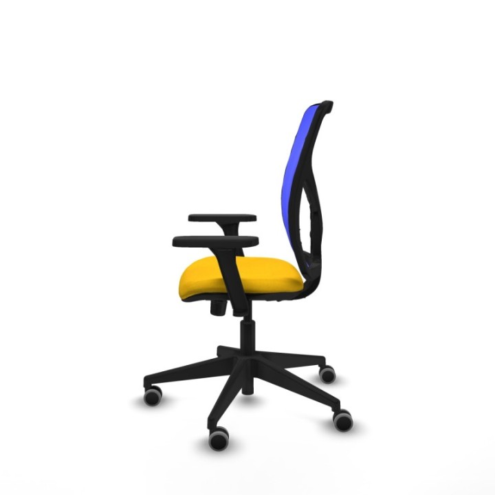 Motilla sincro malla azul bali amarillo brazos 3D base piramidal  ruedas 65mm engomadas