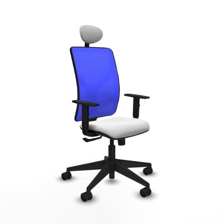 Motilla sincro malla azul bali blanco brazos 1D base piramidal cabecero fijo ruedas 65mm nailon