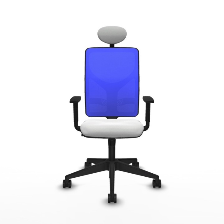 Motilla sincro malla azul bali blanco brazos 1D base piramidal cabecero fijo ruedas 65mm nailon