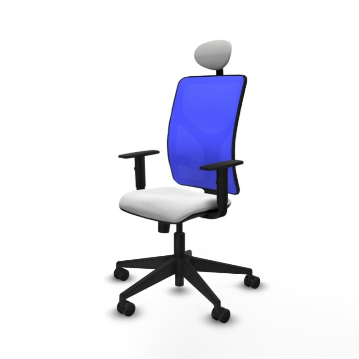 Motilla sincro malla azul bali blanco brazos 1D base piramidal cabecero fijo ruedas 65mm nailon