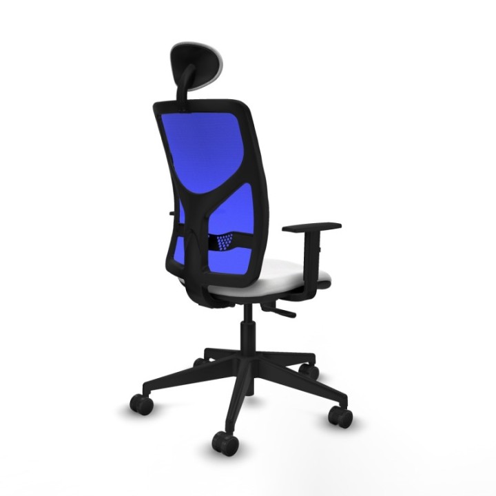 Motilla sincro malla azul bali blanco brazos 1D base piramidal cabecero fijo ruedas 65mm nailon