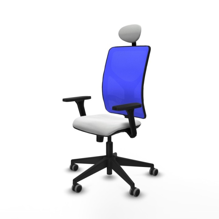 Motilla sincro malla azul bali blanco brazos 3D base piramidal cabecero fijo ruedas 65mm engomadas