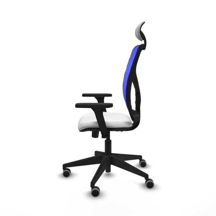 Motilla sincro malla azul bali blanco brazos 3D base piramidal cabecero fijo ruedas 65mm engomadas