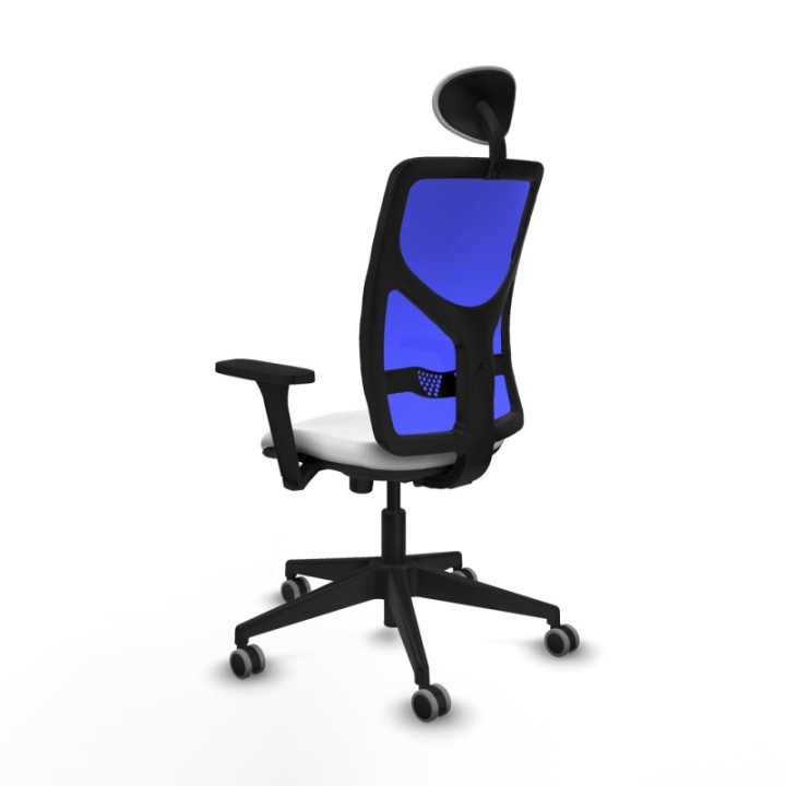 Motilla sincro malla azul bali blanco brazos 3D base piramidal cabecero fijo ruedas 65mm engomadas