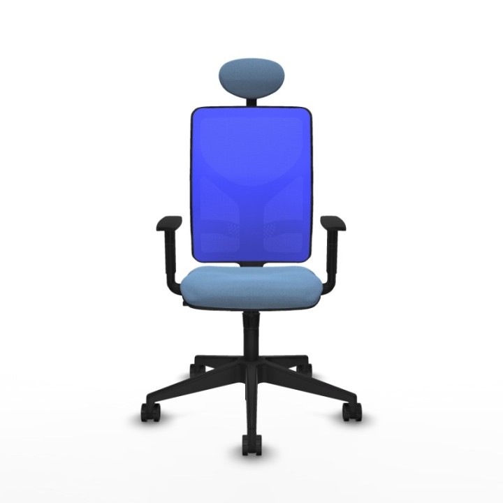 Motilla sincro malla azul bali azul cielo brazos 1D base piramidal cabecero fijo ruedas 65mm nailon