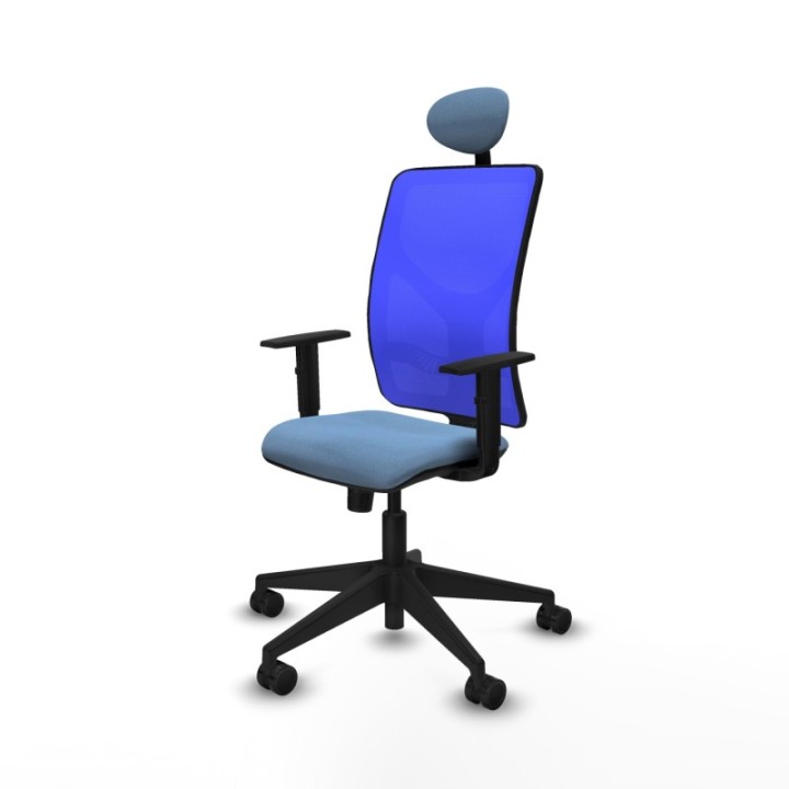 Motilla sincro malla azul bali azul cielo brazos 1D base piramidal cabecero fijo ruedas 65mm nailon